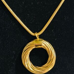 Bronzoro Gold Plated Twisted Circle Pendant Necklace Made In Italy